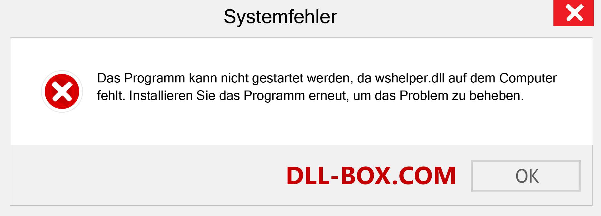 wshelper.dll-Datei fehlt?. Download für Windows 7, 8, 10 - Fix wshelper dll Missing Error unter Windows, Fotos, Bildern